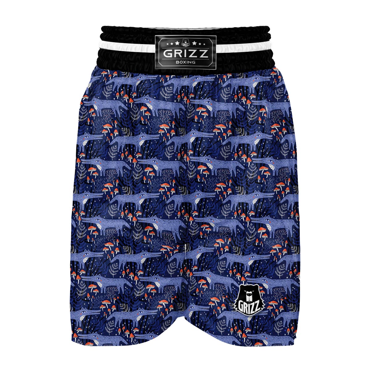 Wolf Cartoon Pattern Print Boxing Shorts-grizzshop