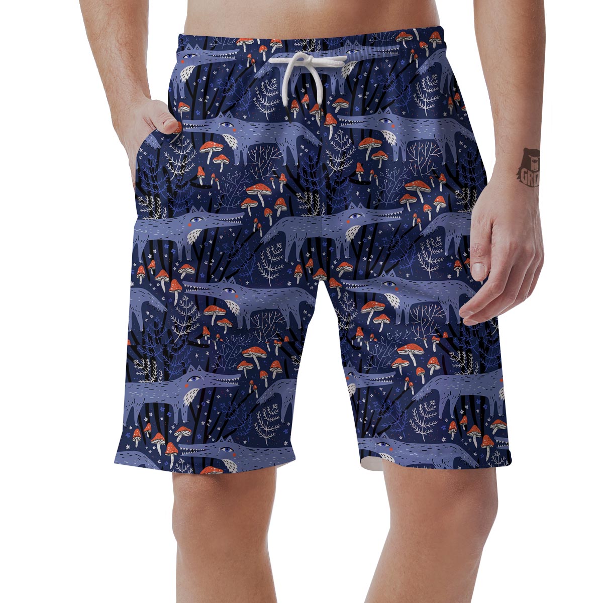 Wolf Cartoon Pattern Print Men's Shorts-grizzshop