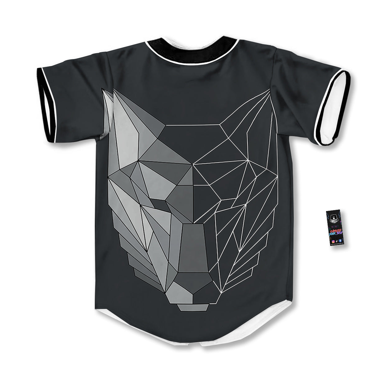 Wolf Geometric Dark Print Baseball Jersey-grizzshop