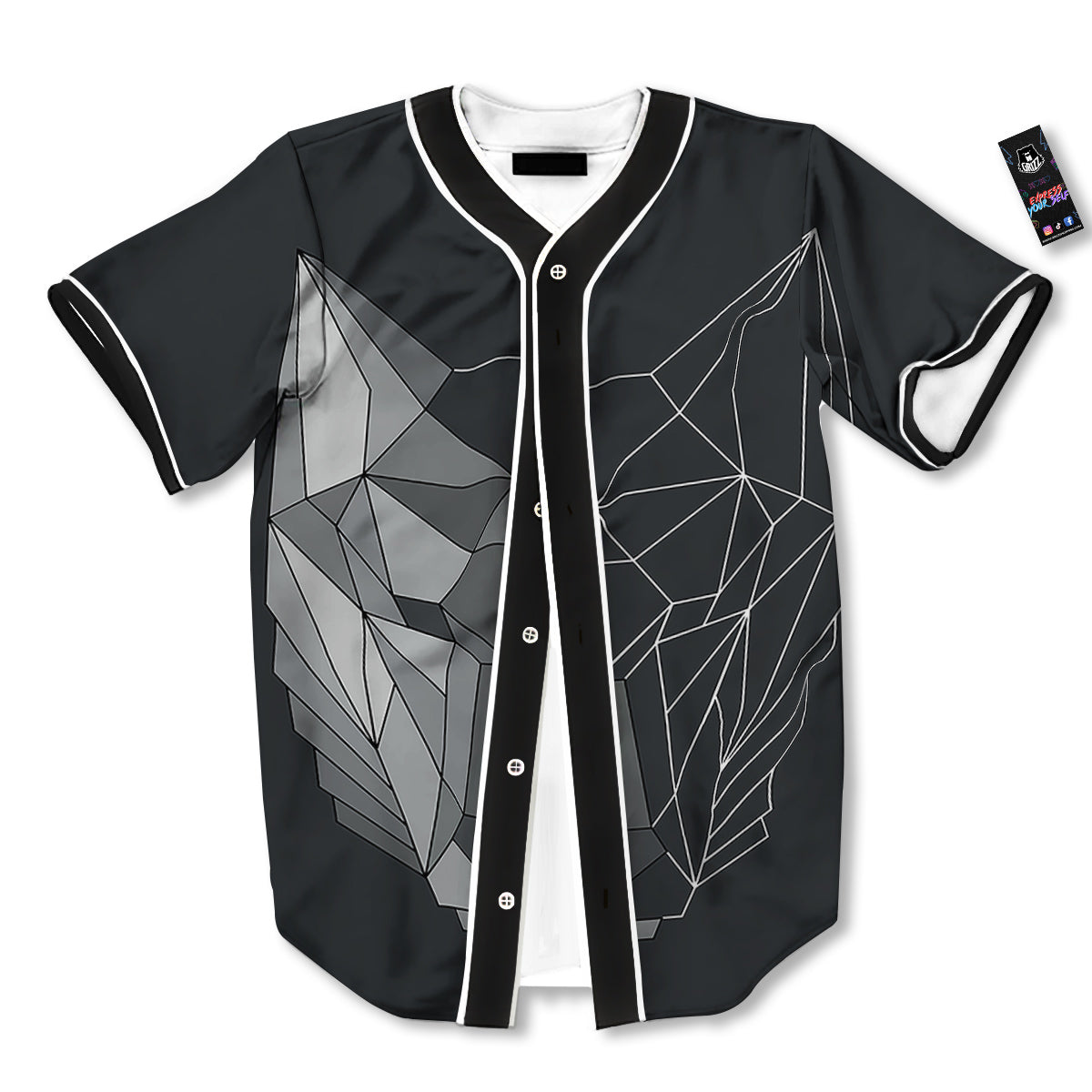 Wolf Geometric Dark Print Baseball Jersey-grizzshop