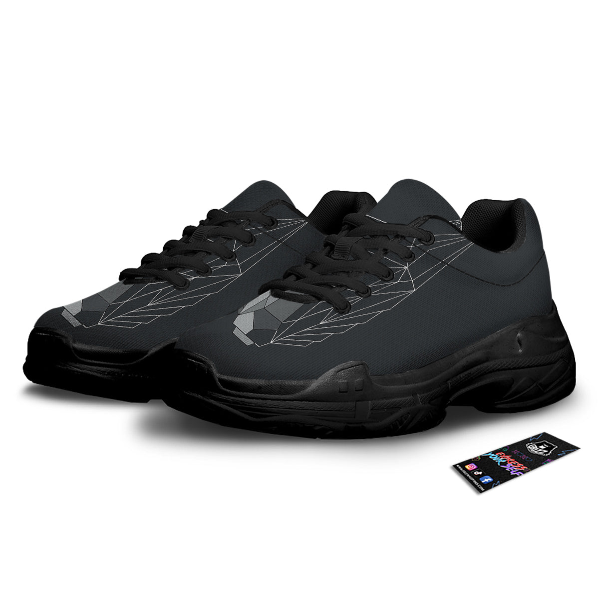 Wolf Geometric Dark Print Black Chunky Shoes-grizzshop