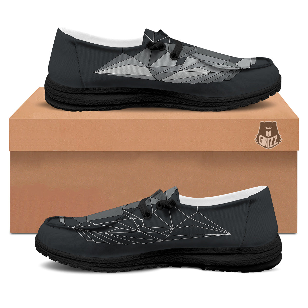 Wolf Geometric Dark Print Black Loafers-grizzshop