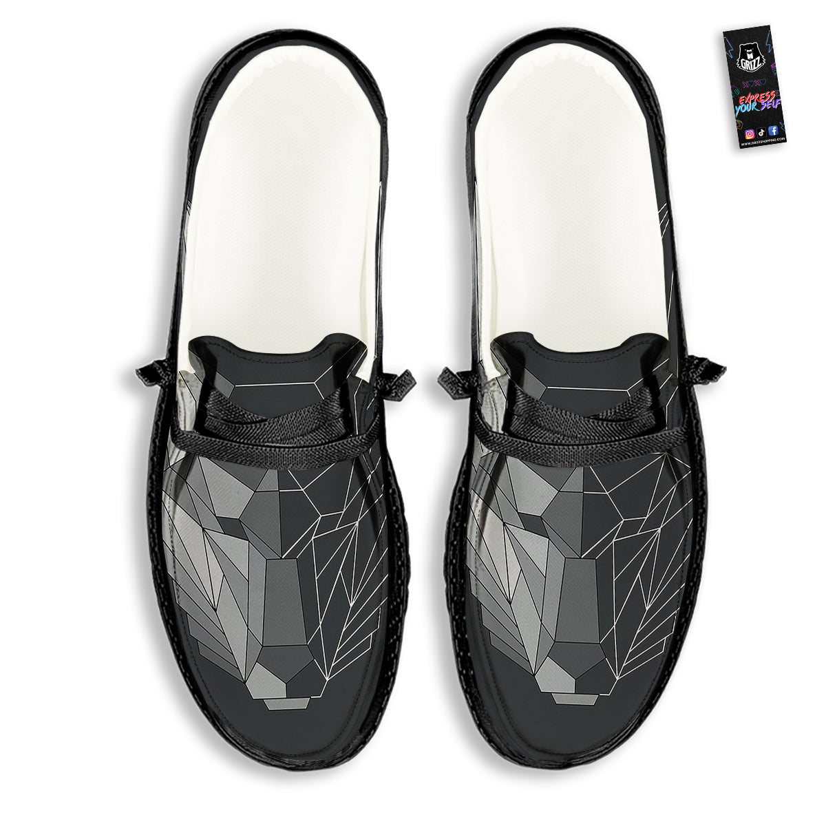 Wolf Geometric Dark Print Black Loafers-grizzshop