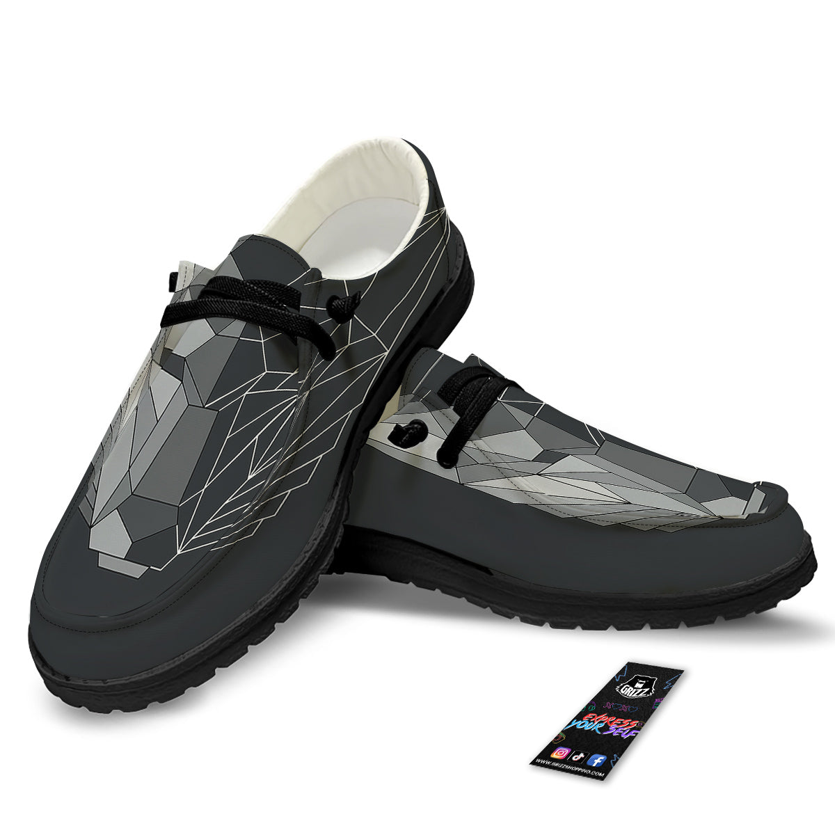 Wolf Geometric Dark Print Black Loafers-grizzshop