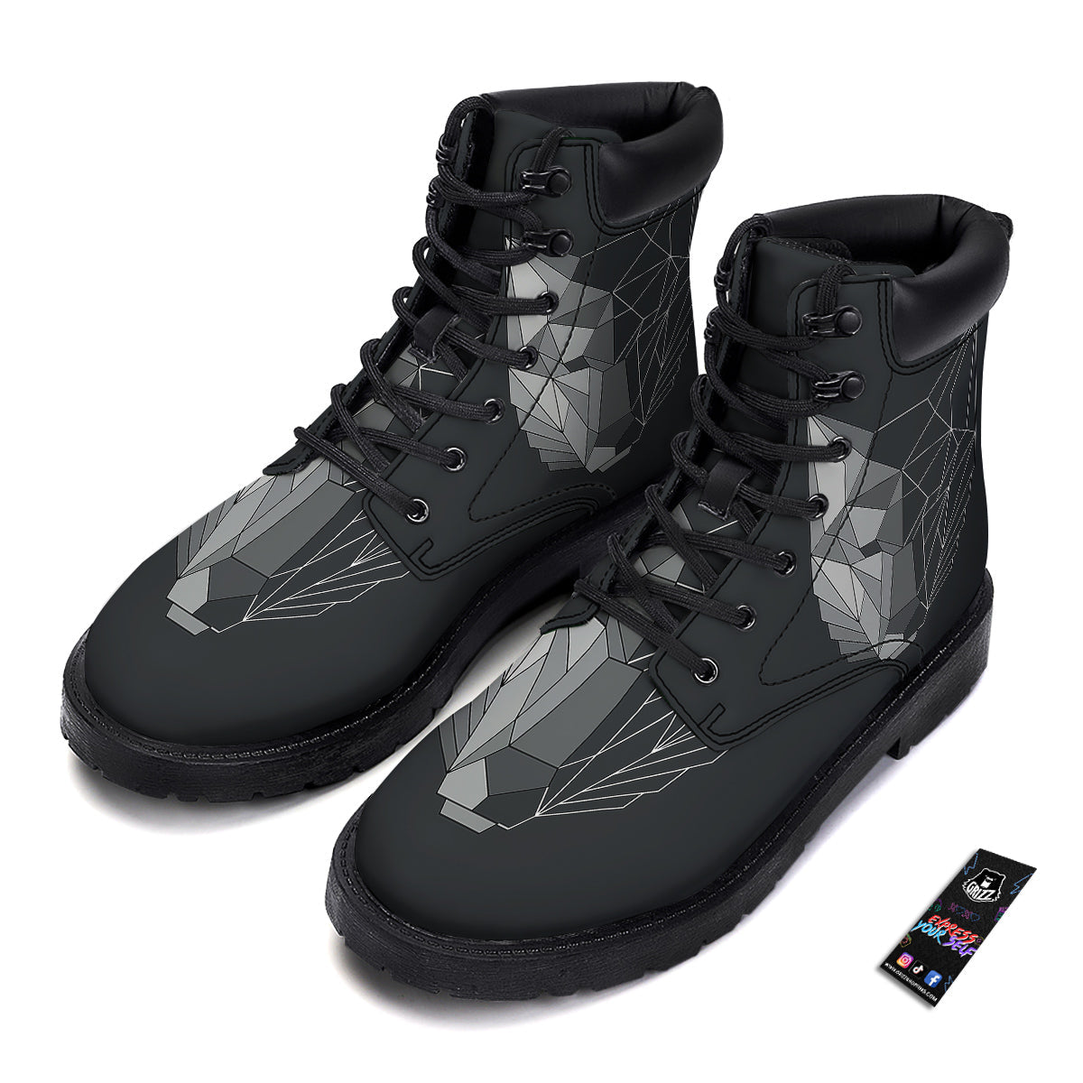 Wolf Geometric Dark Print Boots-grizzshop