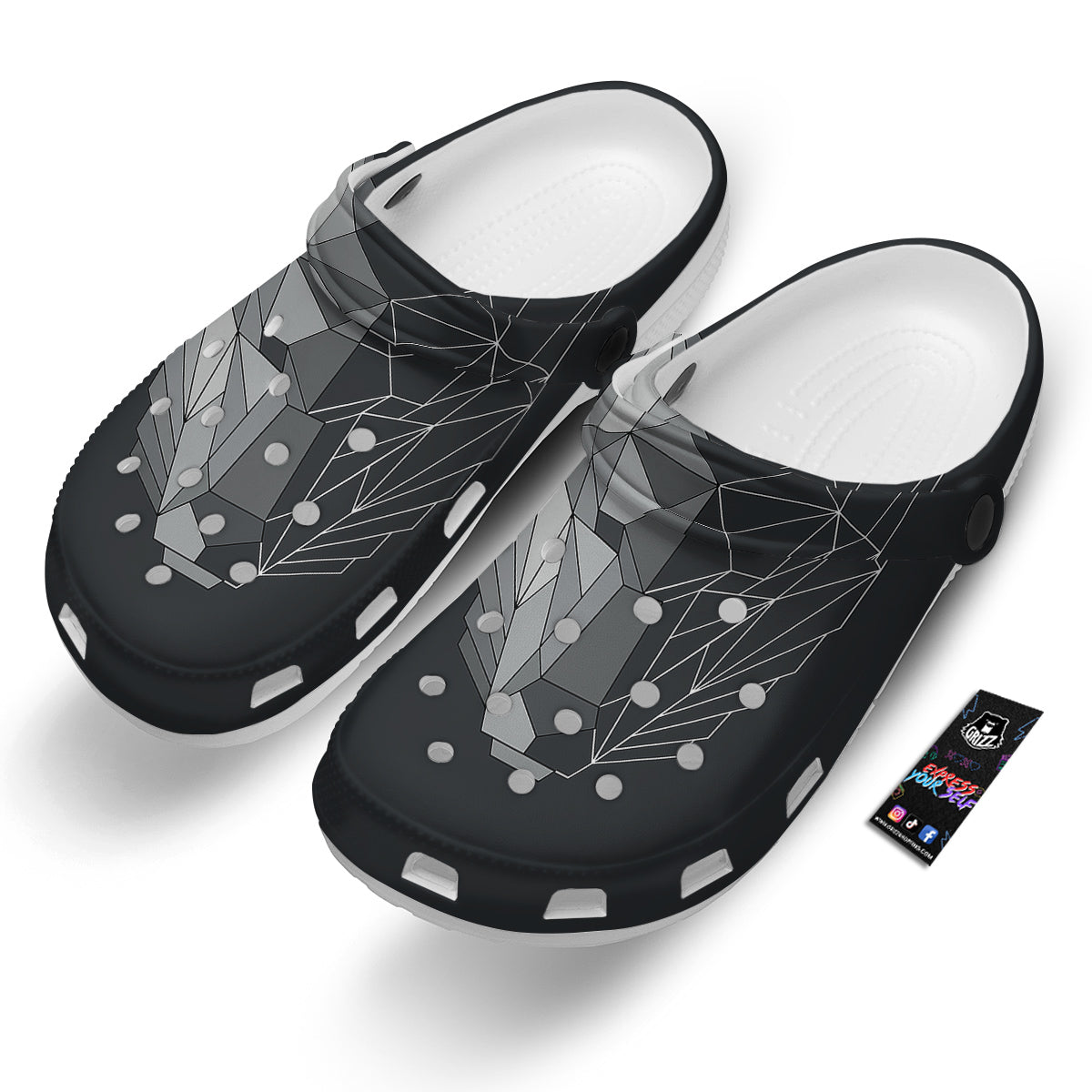 Wolf Geometric Dark Print Clog-grizzshop