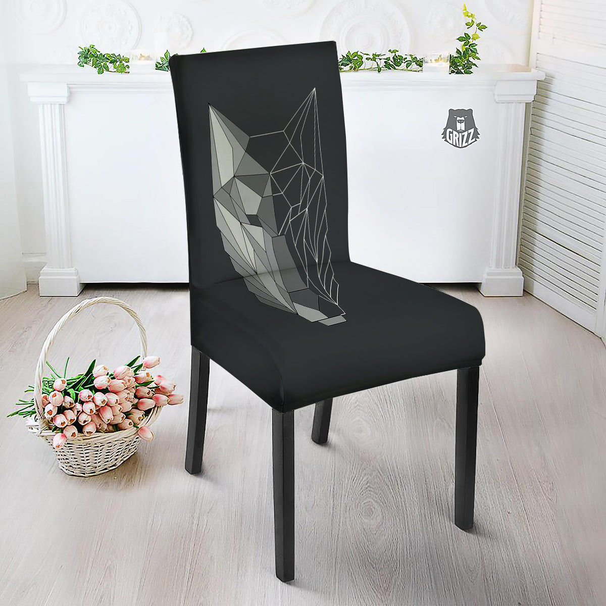 Wolf Geometric Dark Print Dining Chair Slipcover-grizzshop