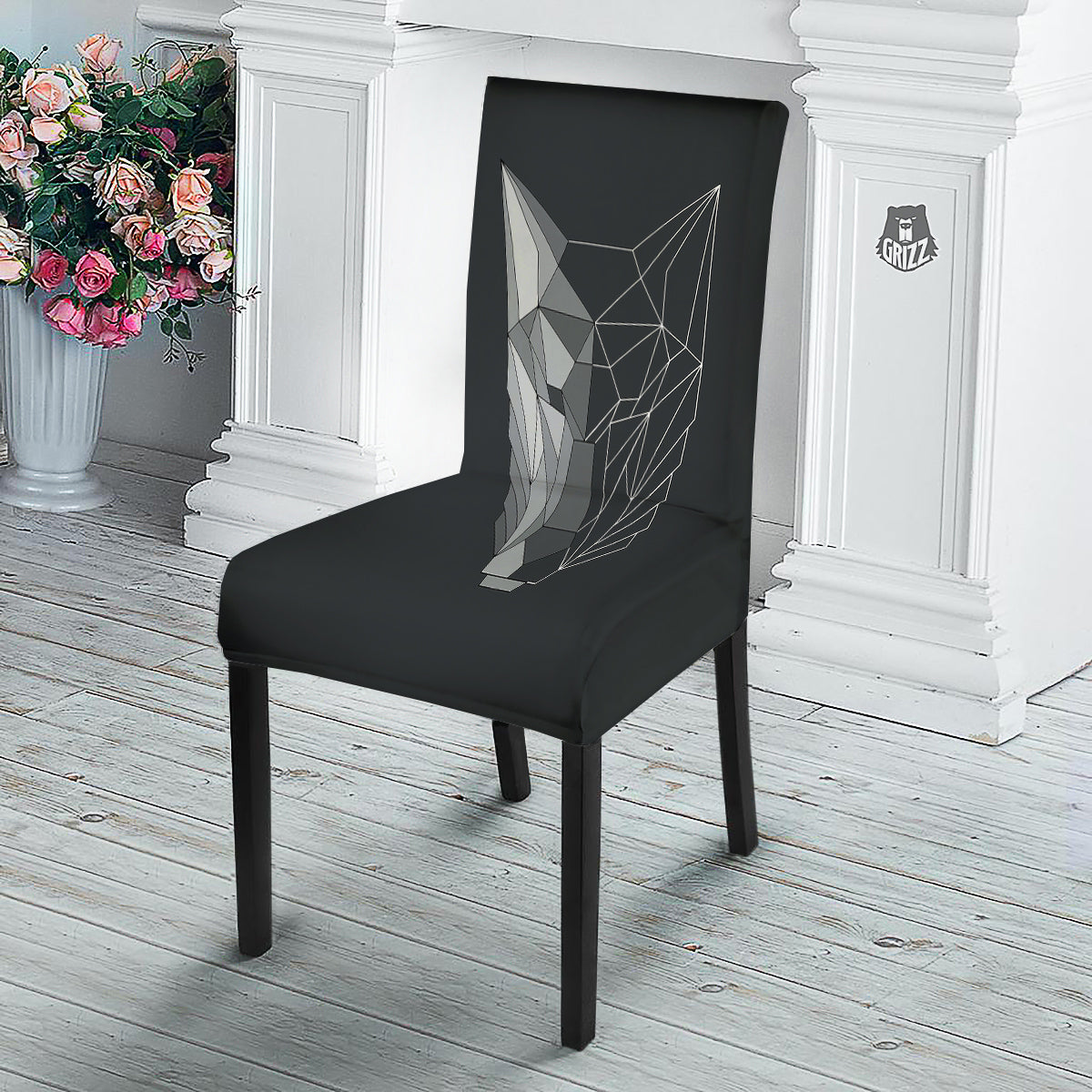 Wolf Geometric Dark Print Dining Chair Slipcover-grizzshop