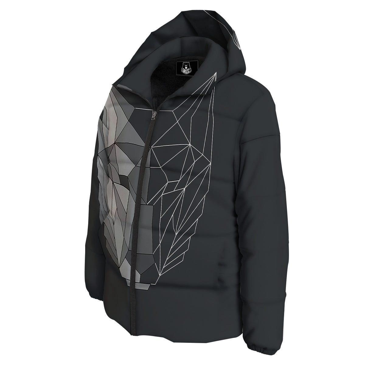 Wolf Geometric Dark Print Down Jacket-grizzshop