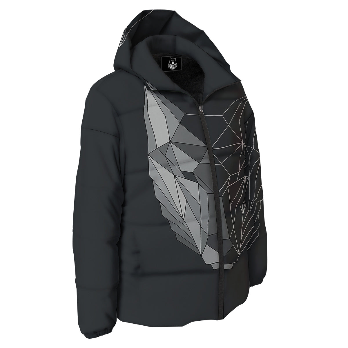 Wolf Geometric Dark Print Down Jacket-grizzshop