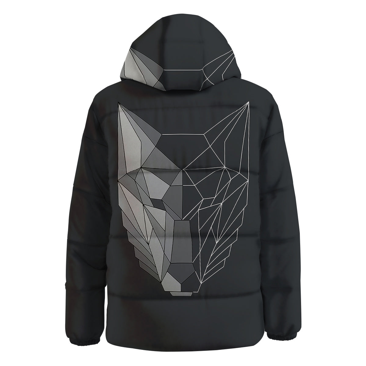 Wolf Geometric Dark Print Down Jacket-grizzshop