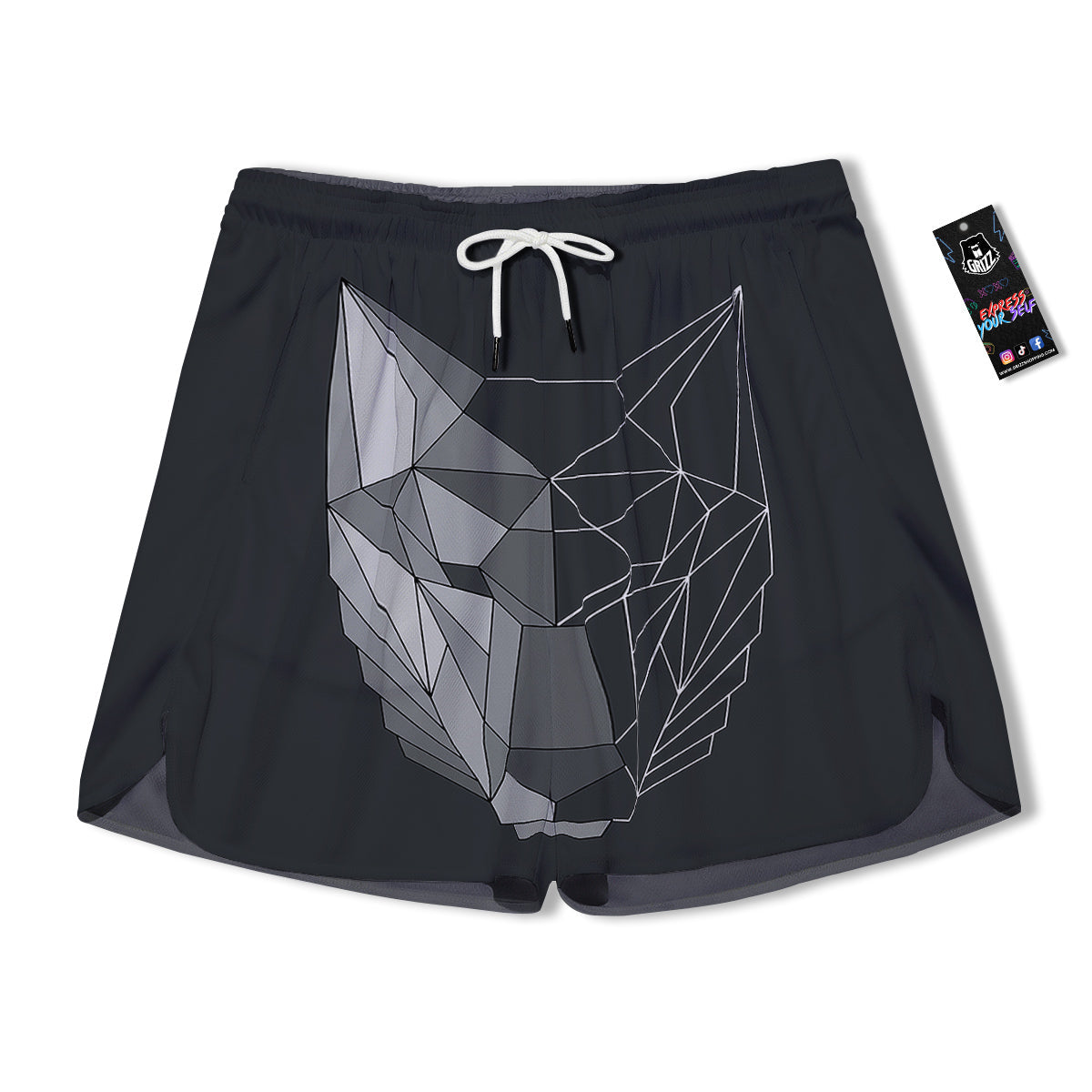 Wolf Geometric Dark Print Men's Running Shorts-grizzshop