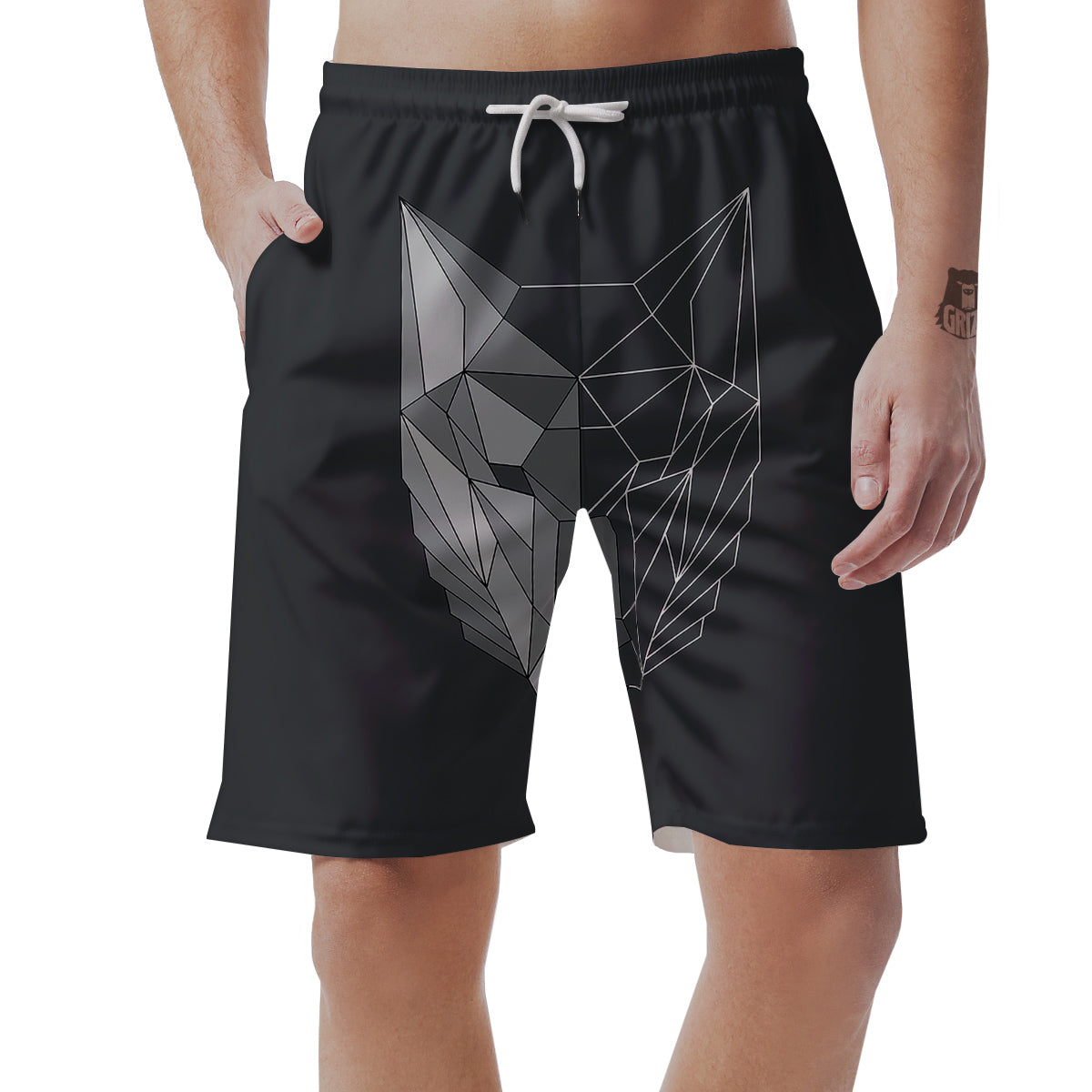 Wolf Geometric Dark Print Men's Shorts-grizzshop