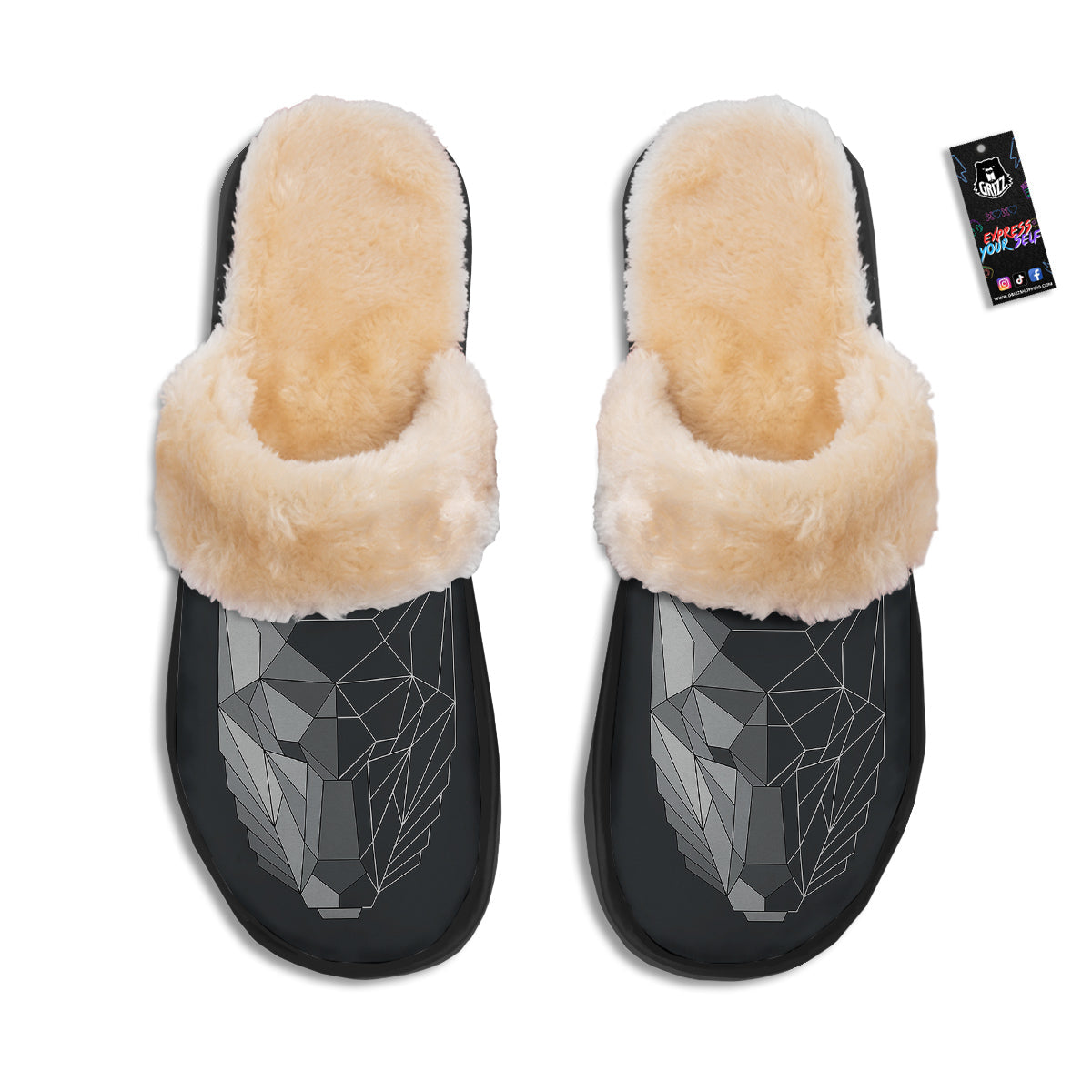 Wolf Geometric Dark Print Slippers-grizzshop
