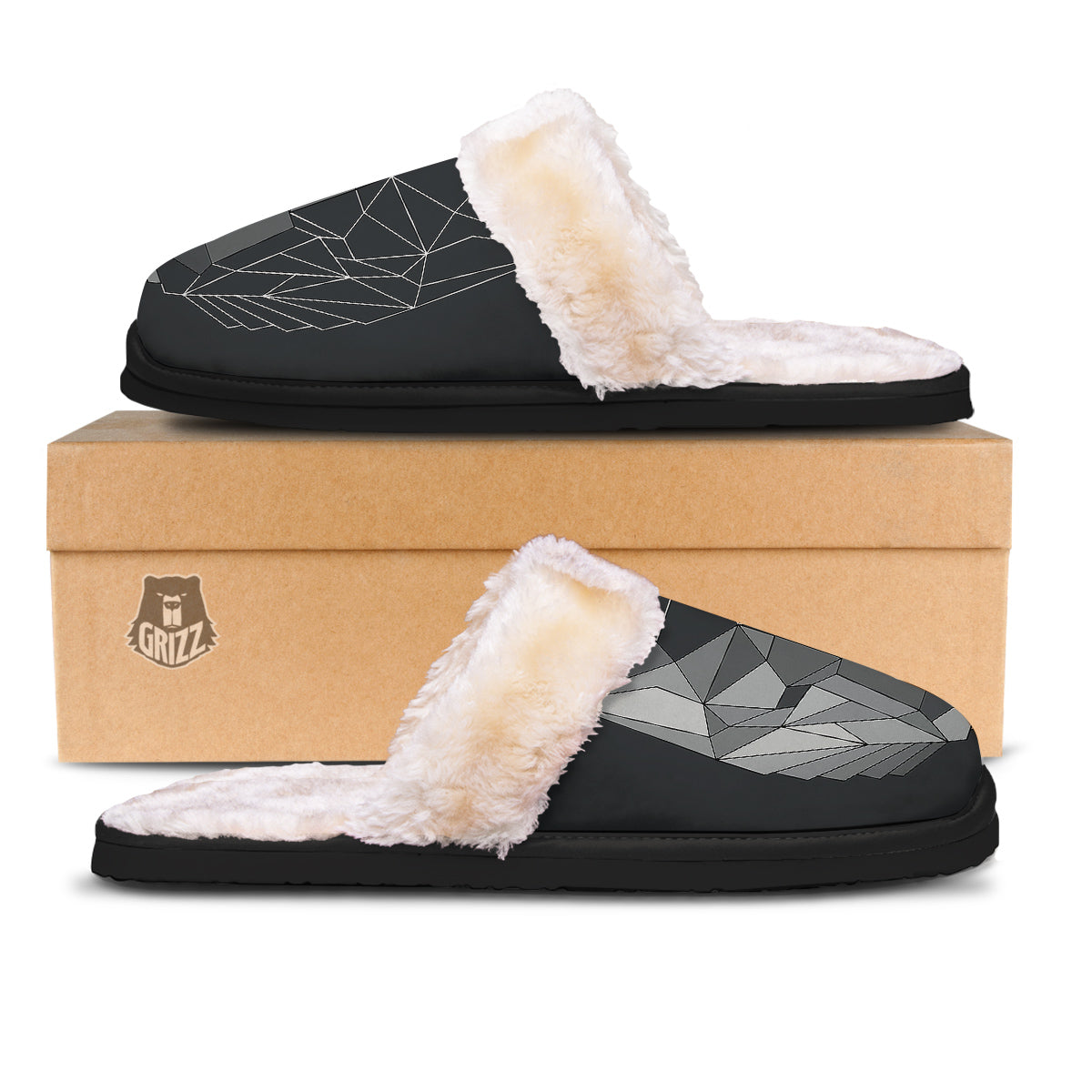 Wolf Geometric Dark Print Slippers-grizzshop
