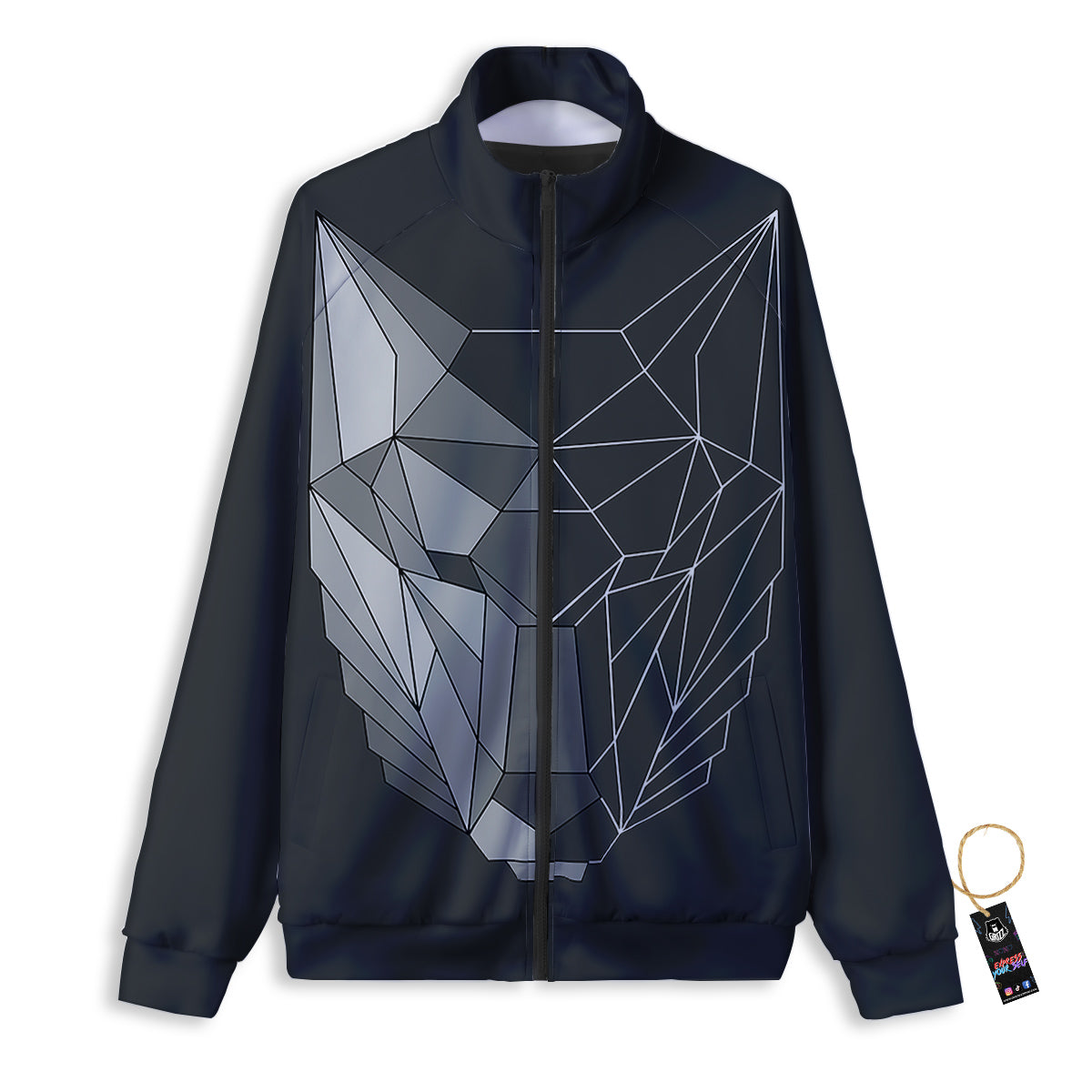 Wolf Geometric Dark Print Track Jacket-grizzshop