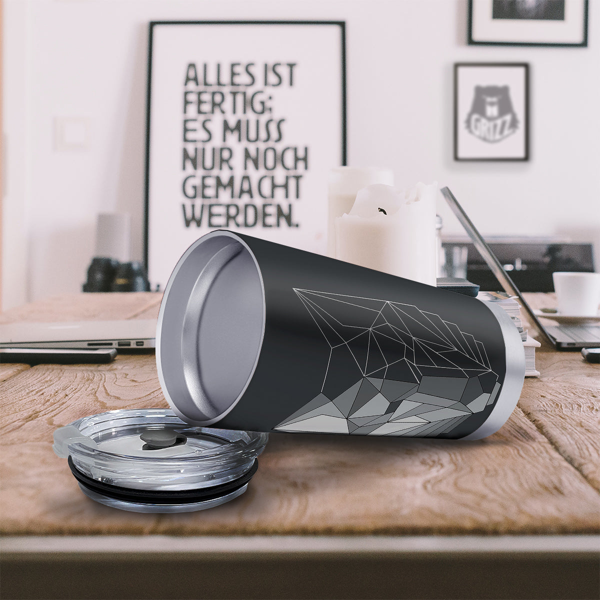 Wolf Geometric Dark Print Tumbler-grizzshop