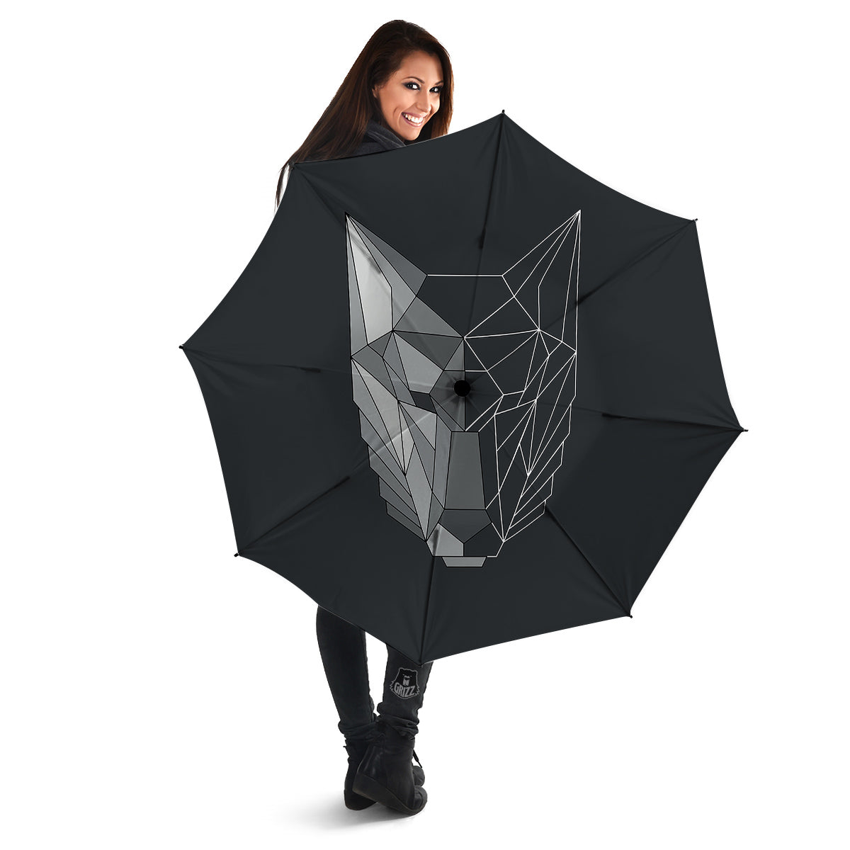 Wolf Geometric Dark Print Umbrella-grizzshop