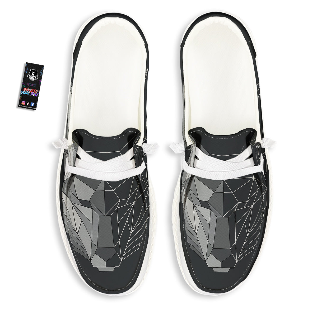 Wolf Geometric Dark Print White Loafers-grizzshop