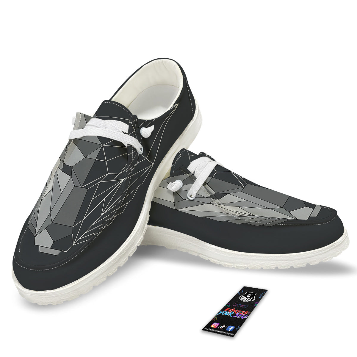 Wolf Geometric Dark Print White Loafers-grizzshop
