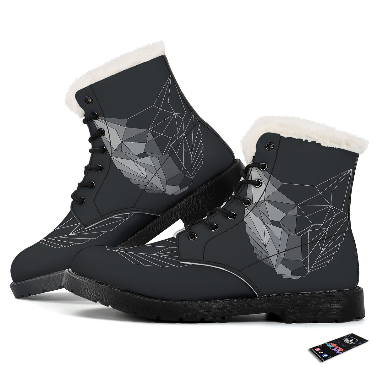Wolf Geometric Dark Print Winter Boots-grizzshop