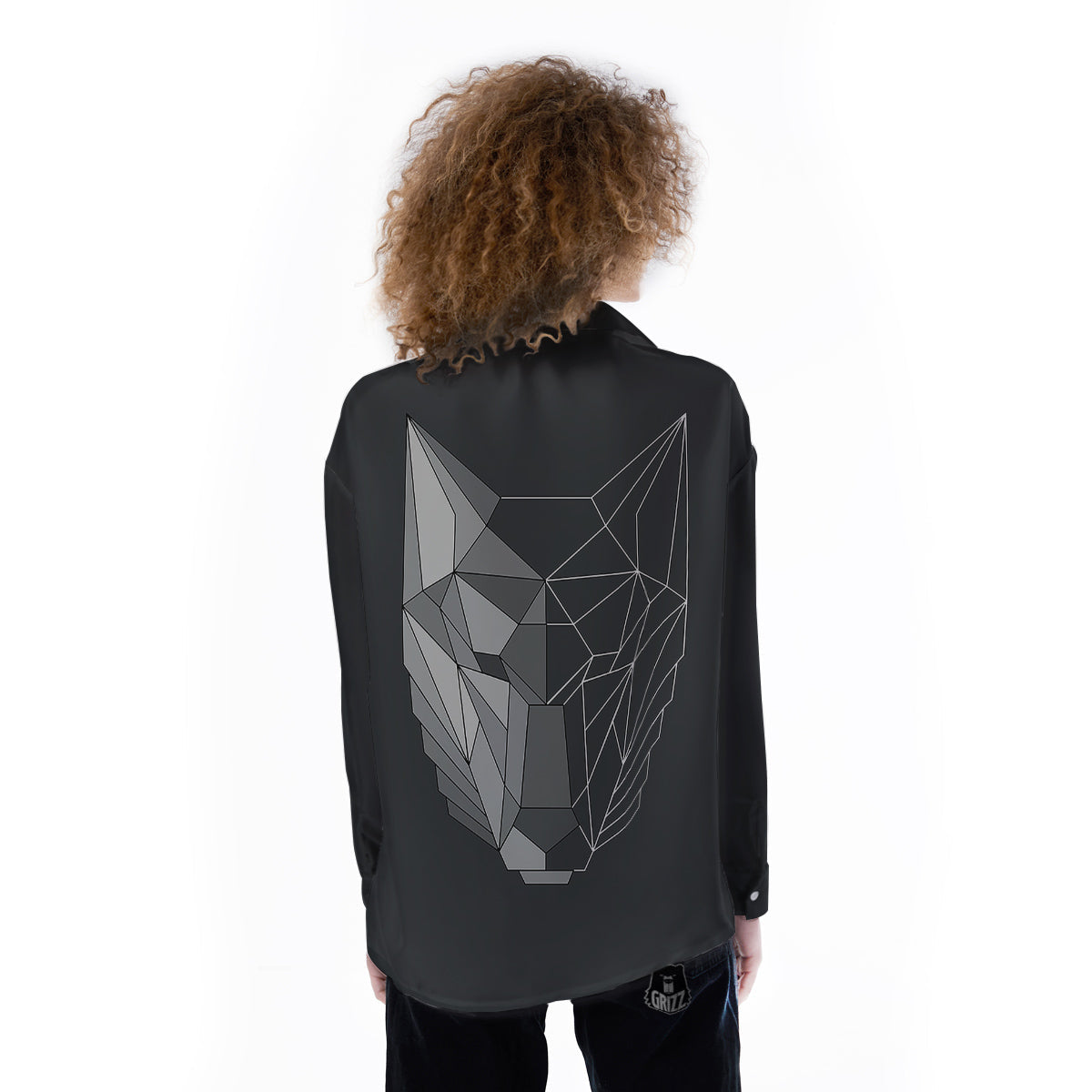 Wolf Geometric Dark Print Women's Long Sleeve Shirts-grizzshop