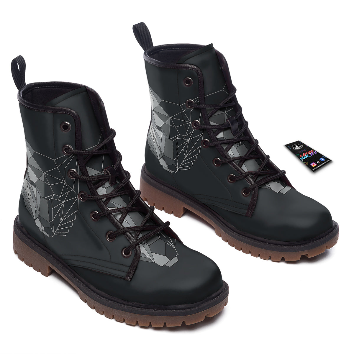 Wolf Geometric Dark Print Work Boots-grizzshop
