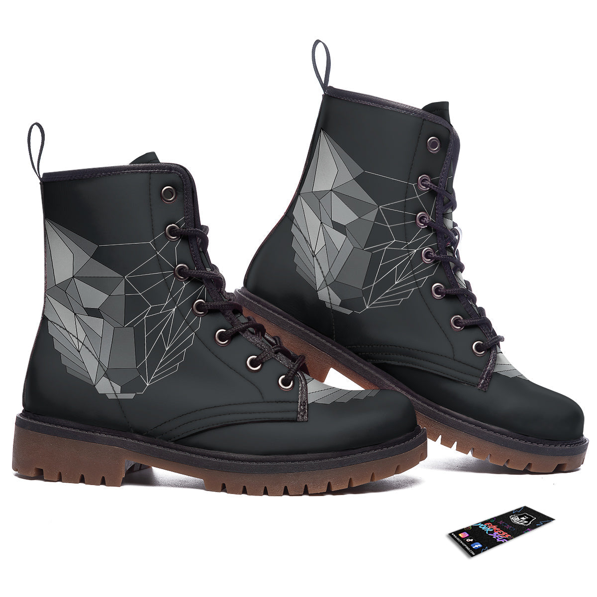 Wolf Geometric Dark Print Work Boots-grizzshop