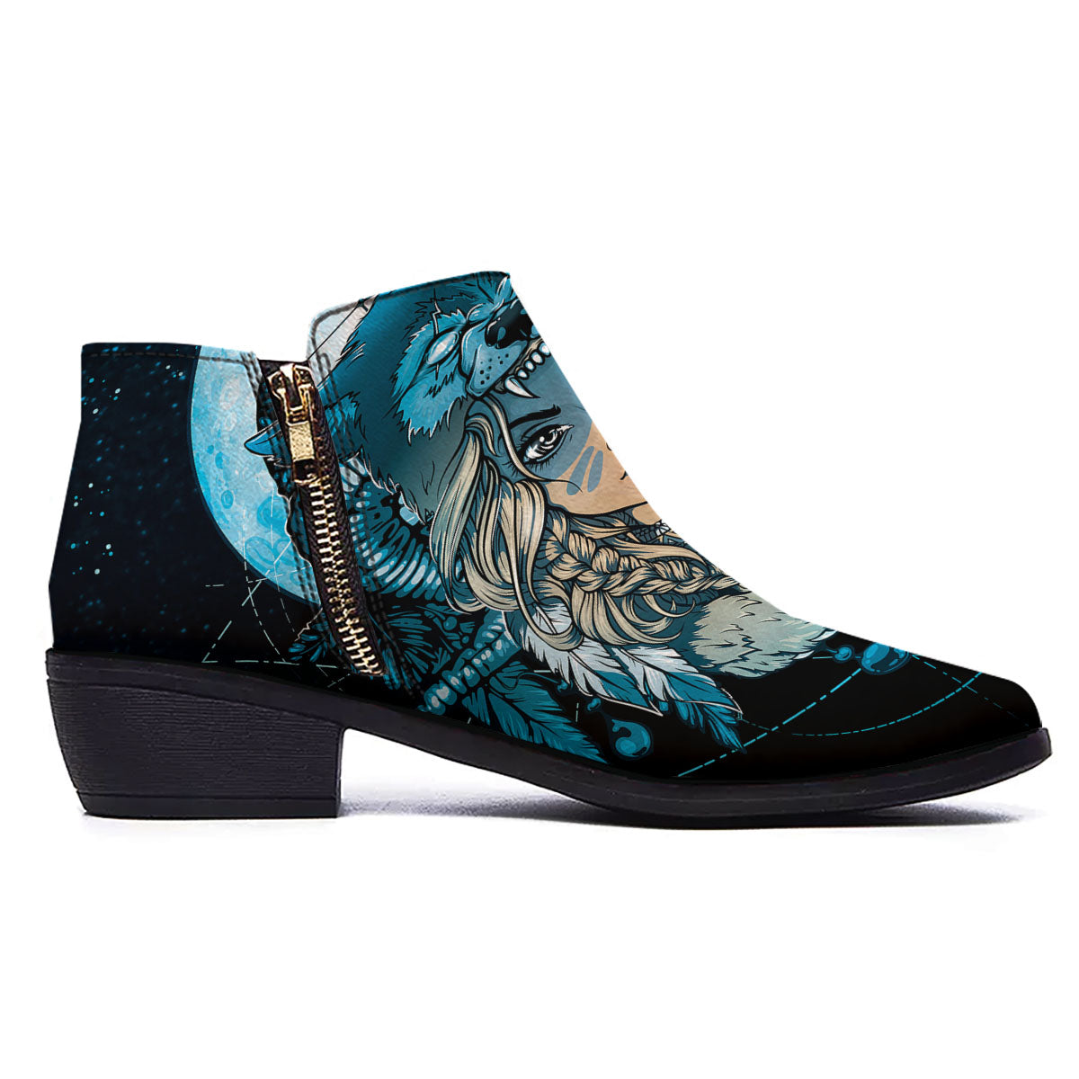 Wolf Girl Native American Print Ankle Boots-grizzshop