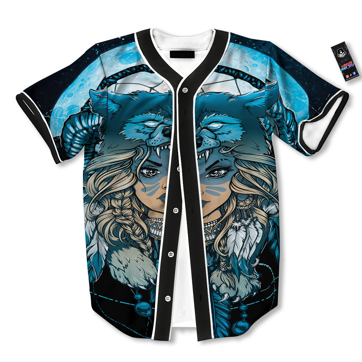 Wolf Girl Native American Print Baseball Jersey-grizzshop