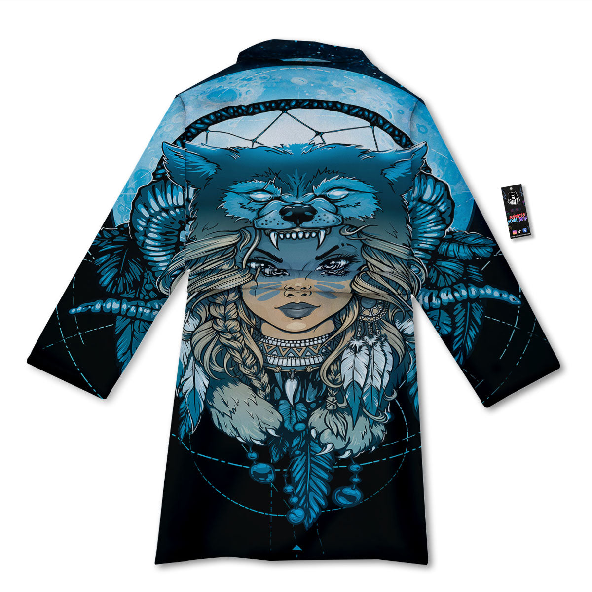 Wolf Girl Native American Print Bathrobe-grizzshop