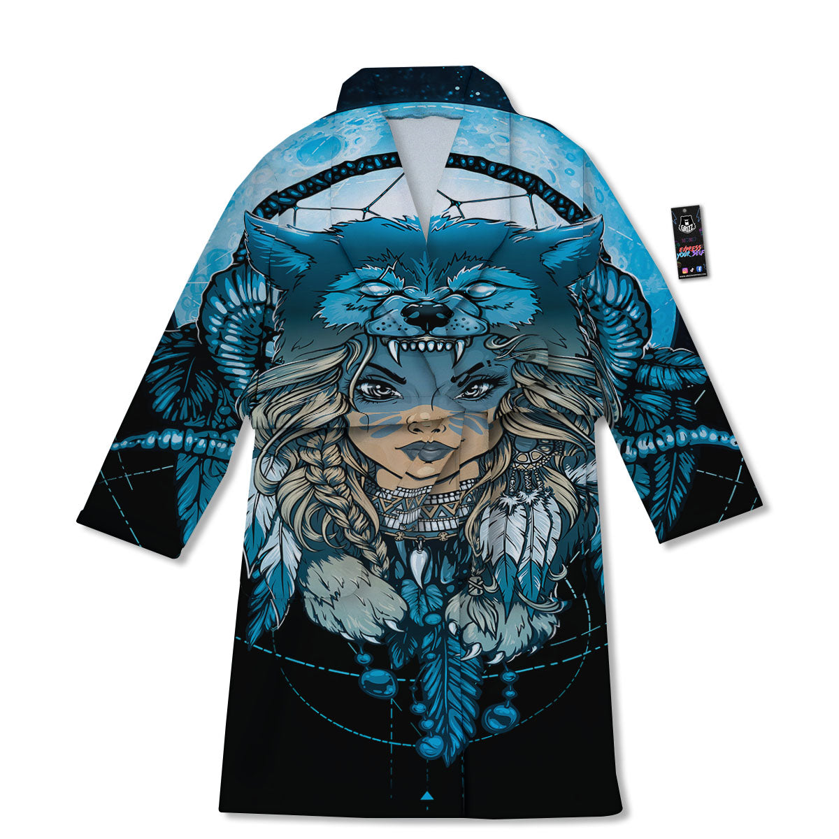 Wolf Girl Native American Print Bathrobe-grizzshop