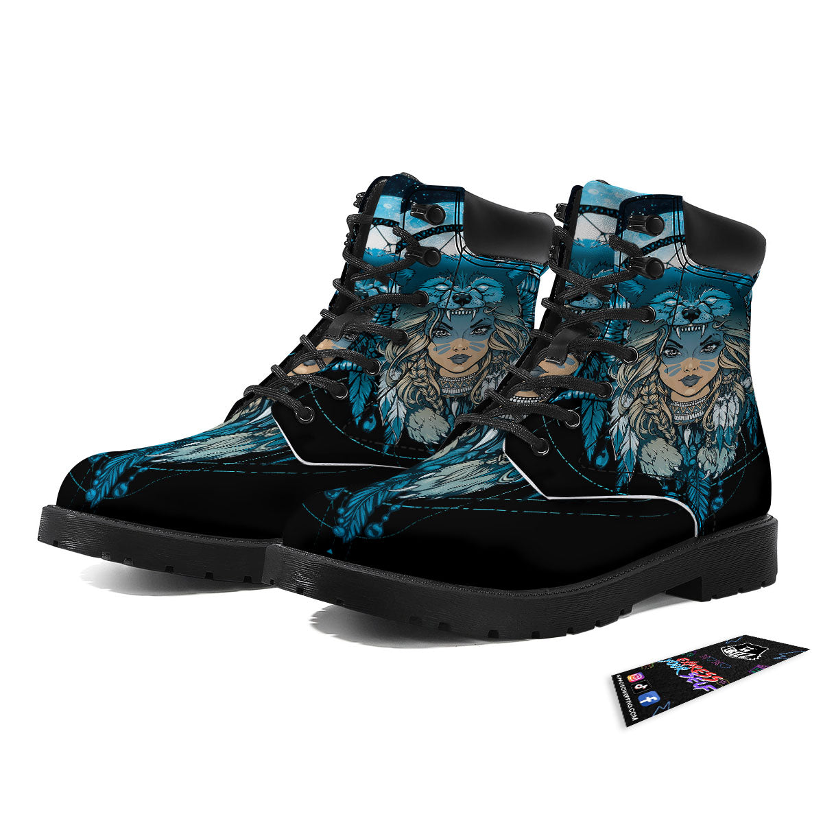 Wolf Girl Native American Print Boots-grizzshop