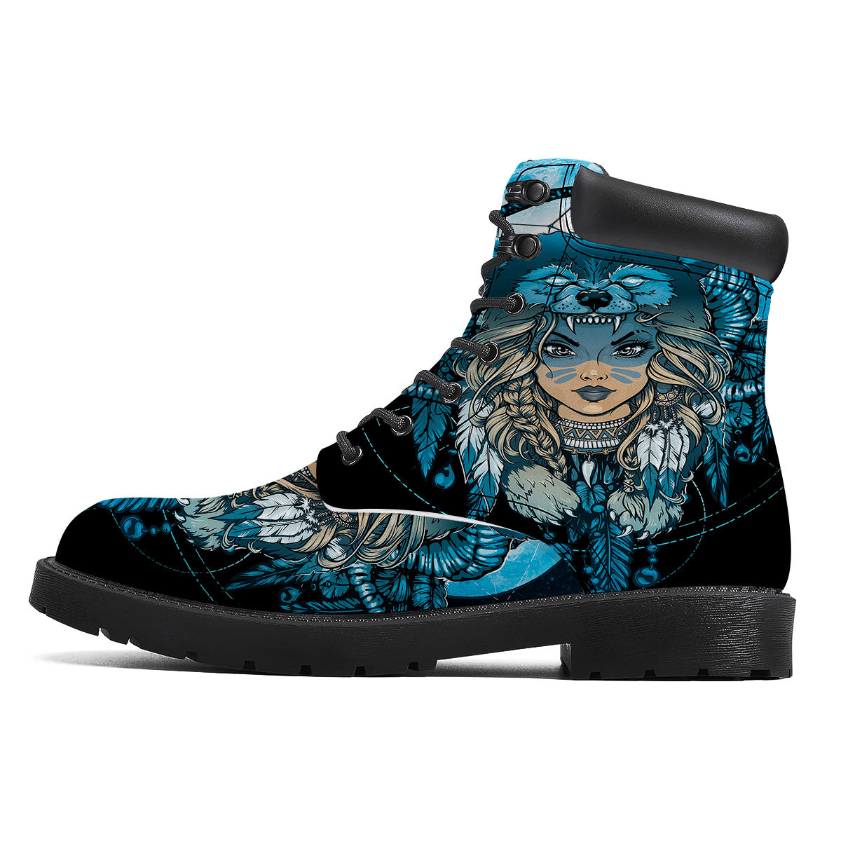 Wolf Girl Native American Print Boots-grizzshop