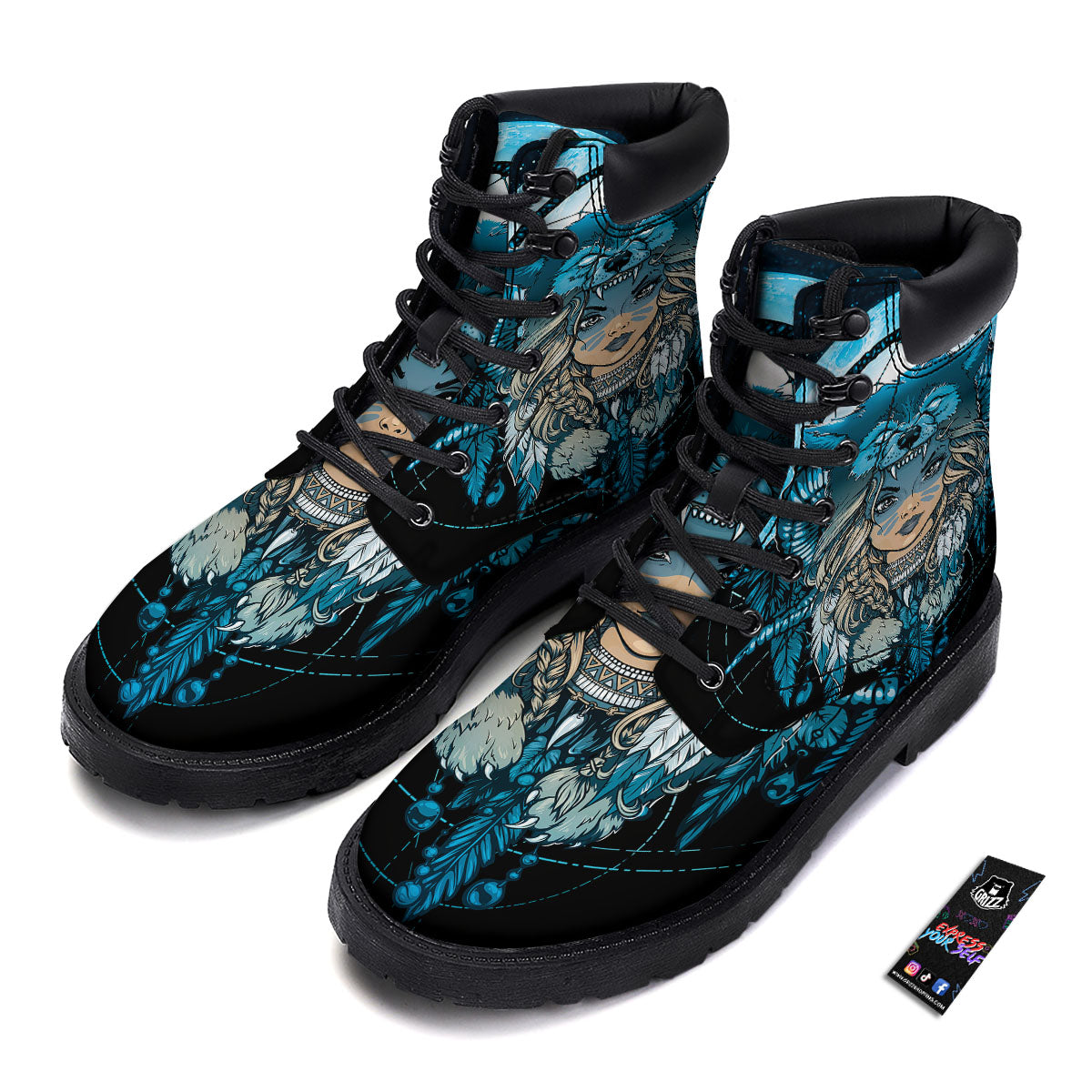Wolf Girl Native American Print Boots-grizzshop