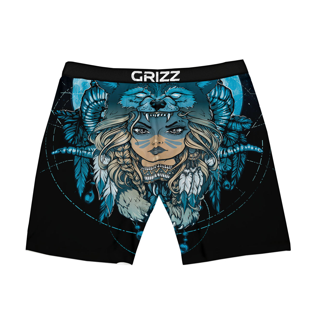 Wolf Girl Native American Print Boxer Briefs-grizzshop