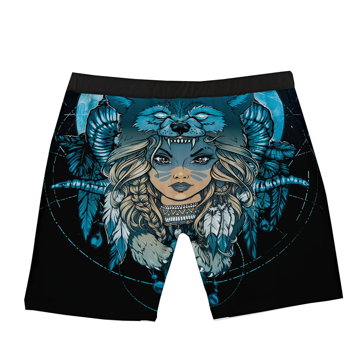 Wolf Girl Native American Print Boxer Briefs-grizzshop