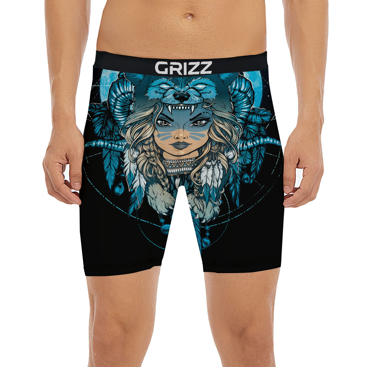 Wolf Girl Native American Print Boxer Briefs-grizzshop