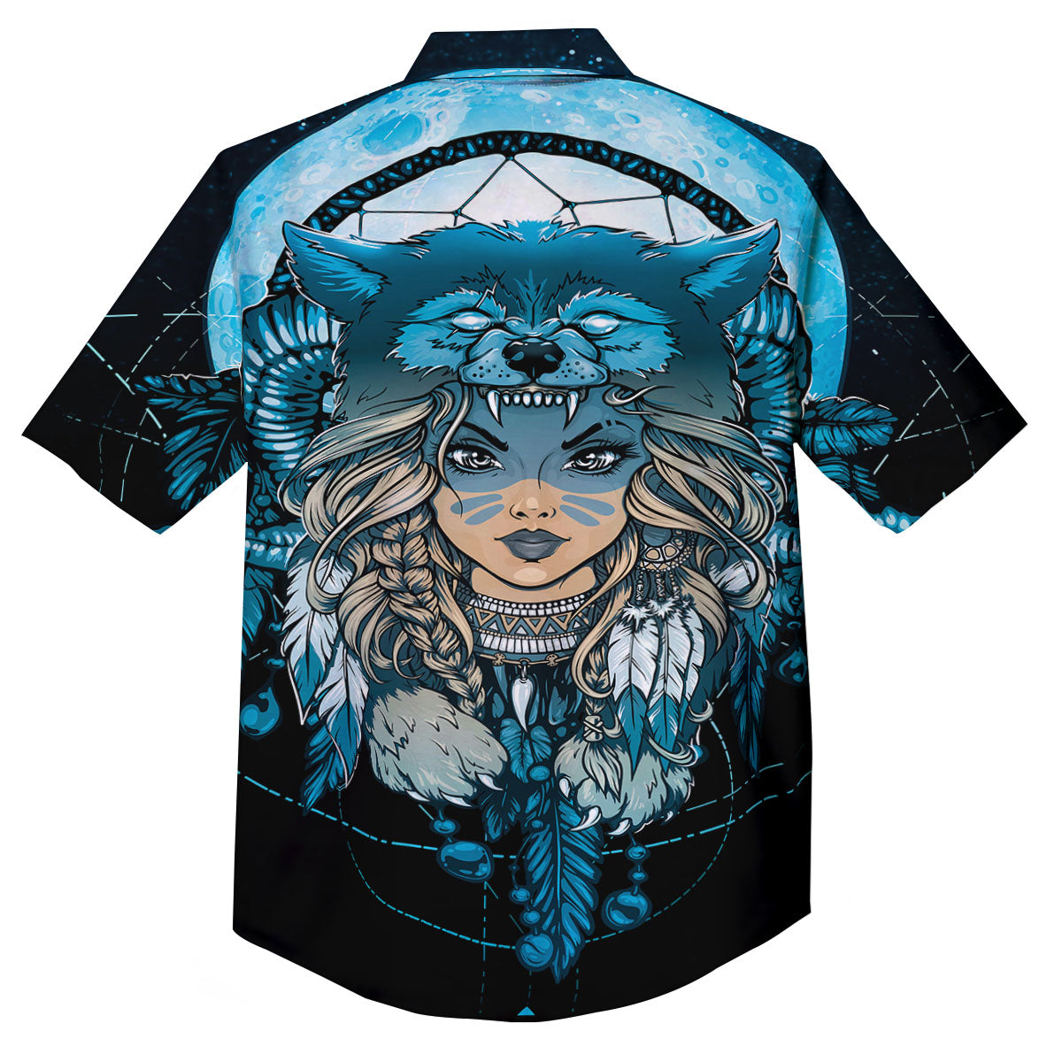 Wolf Girl Native American Print Button Up Shirt-grizzshop