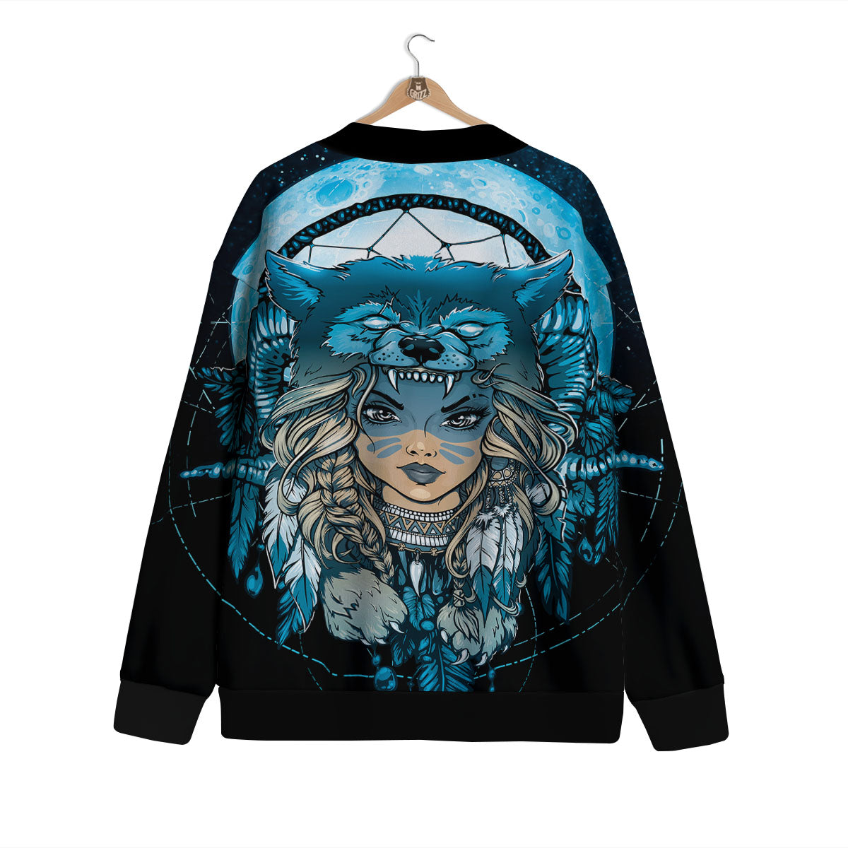 Wolf Girl Native American Print Cardigan-grizzshop