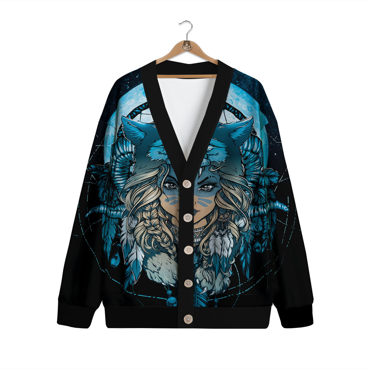Wolf Girl Native American Print Cardigan-grizzshop