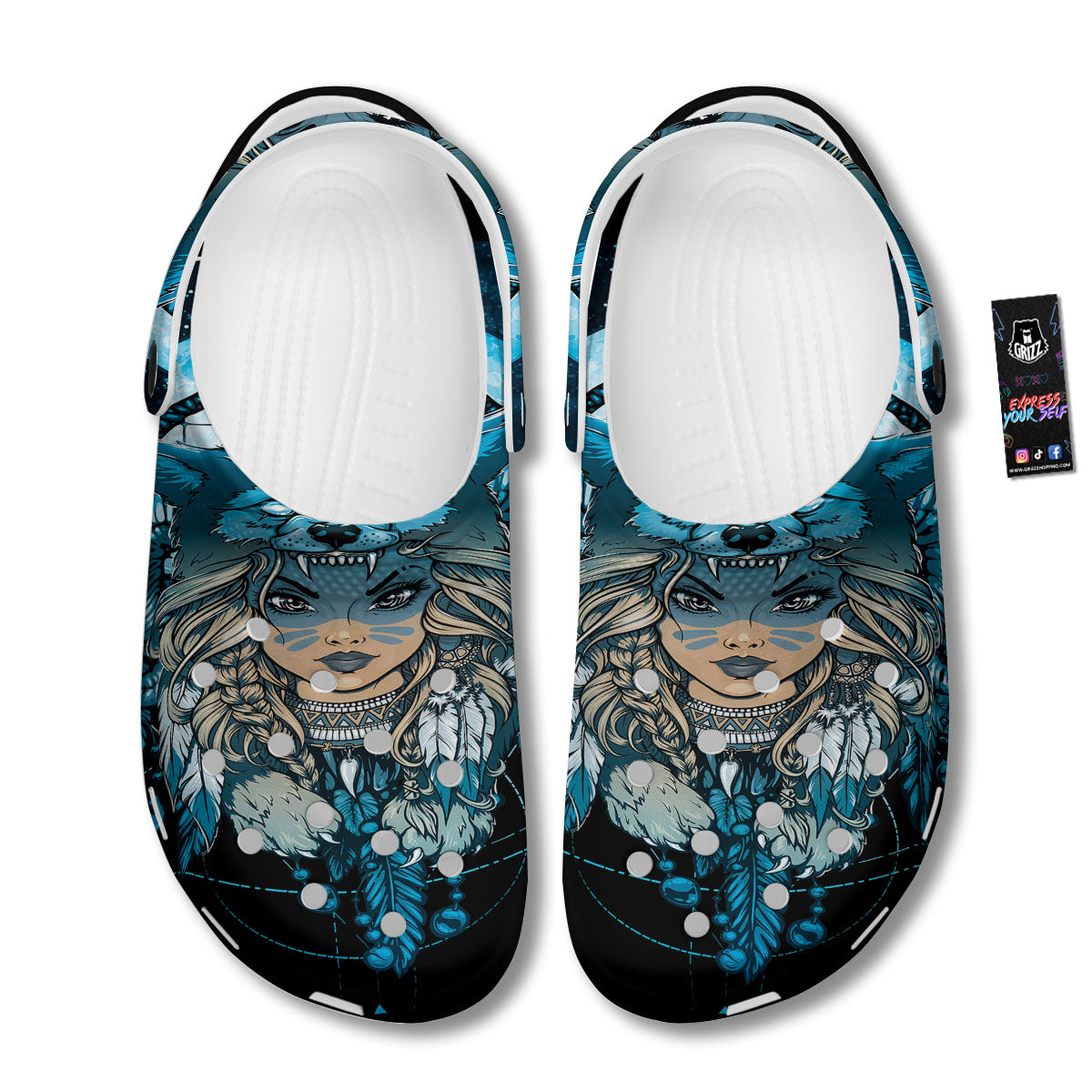 Wolf Girl Native American Print Clog-grizzshop
