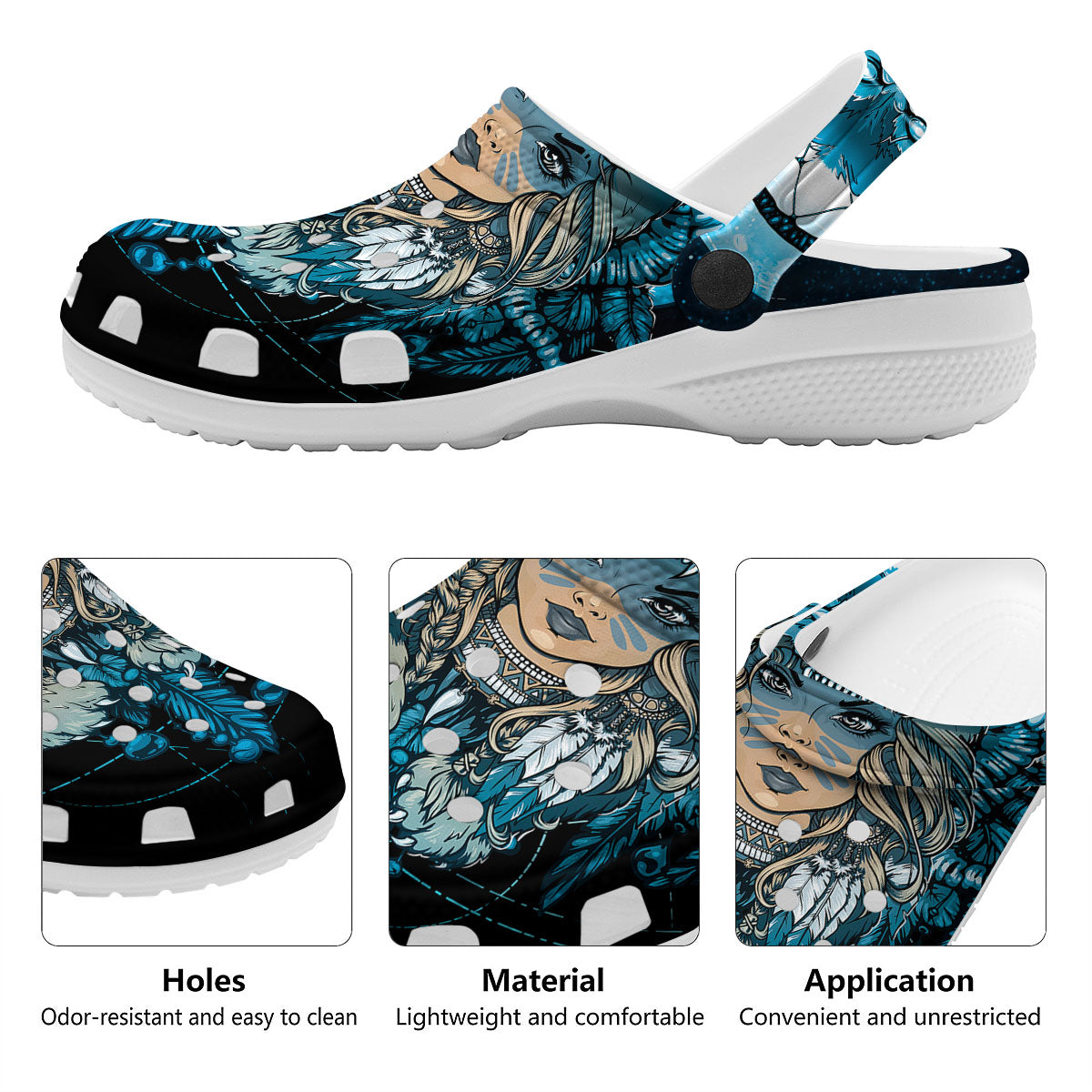Wolf Girl Native American Print Clog-grizzshop