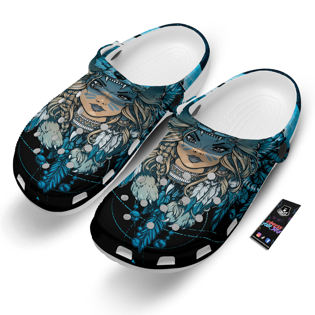 Wolf Girl Native American Print Clog-grizzshop