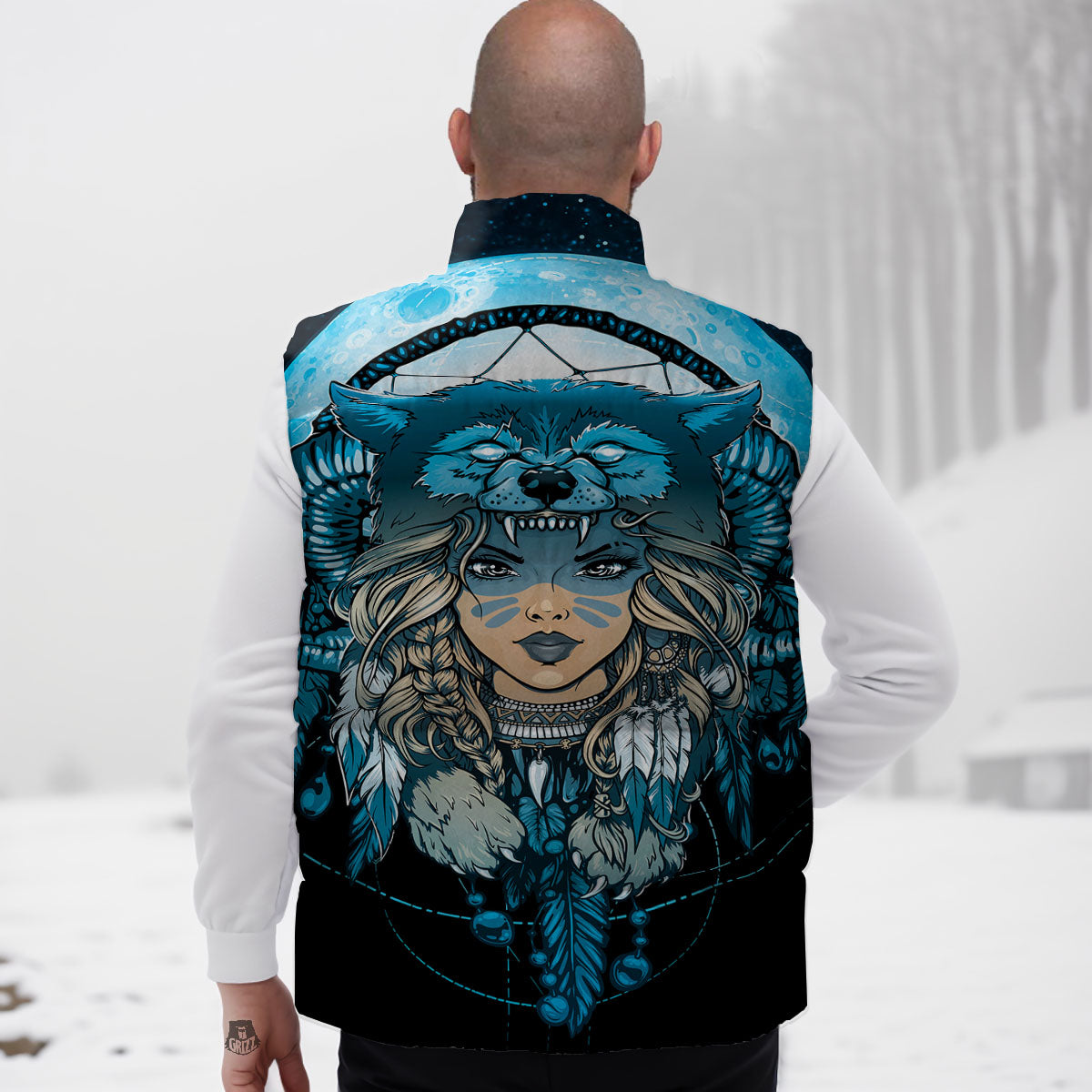 Wolf Girl Native American Print Down Vest