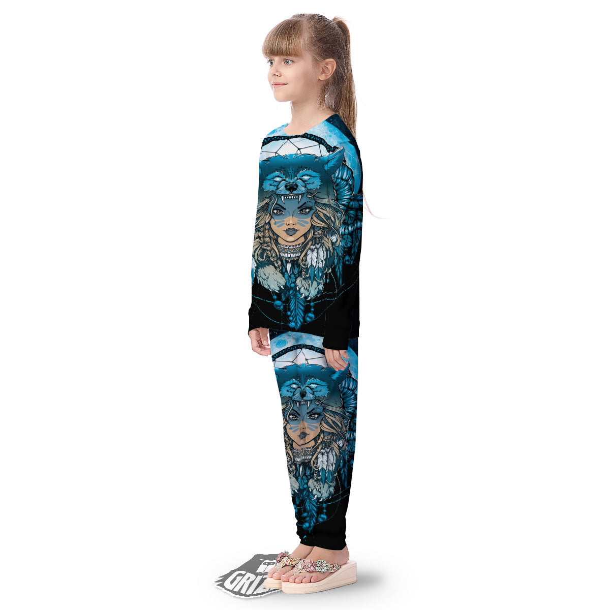 Wolf Girl Native American Print Kid's Pajamas-grizzshop