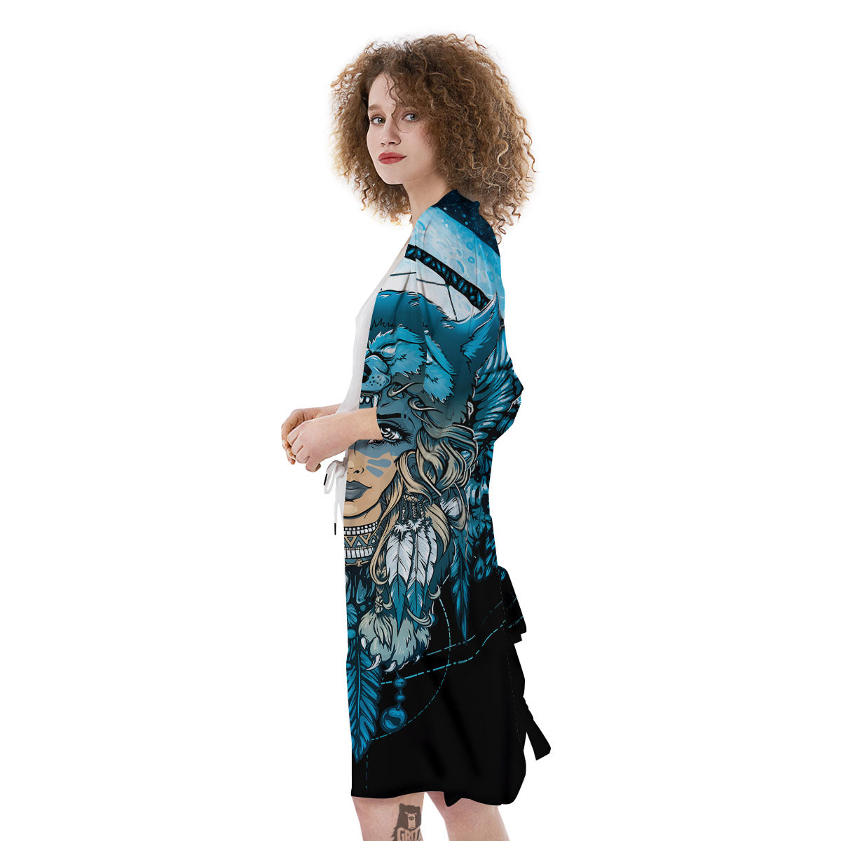 Wolf Girl Native American Print Kimono-grizzshop
