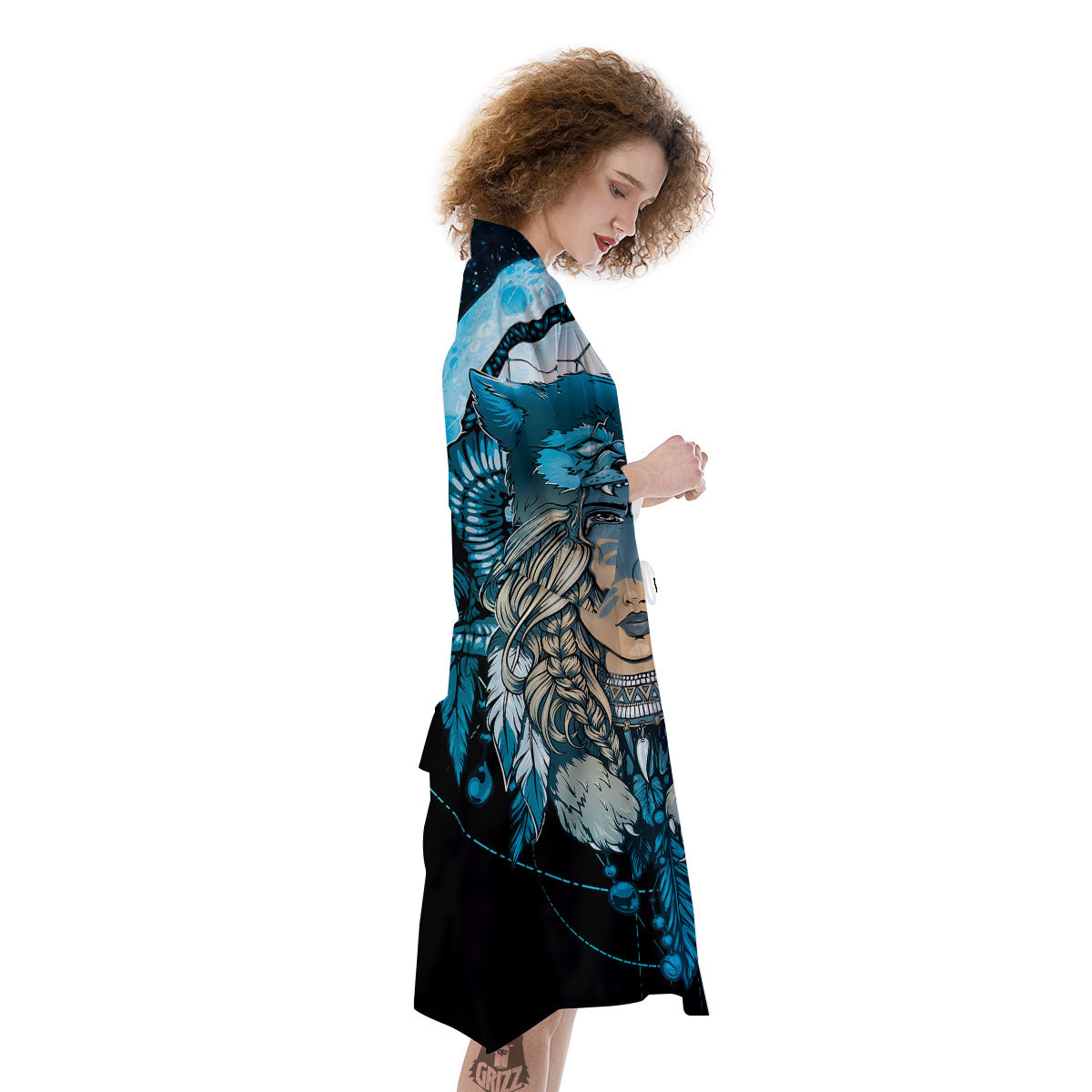 Wolf Girl Native American Print Kimono-grizzshop