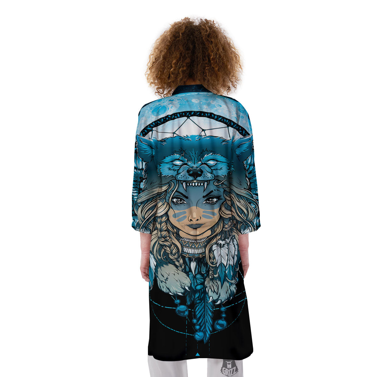 Wolf Girl Native American Print Kimono-grizzshop