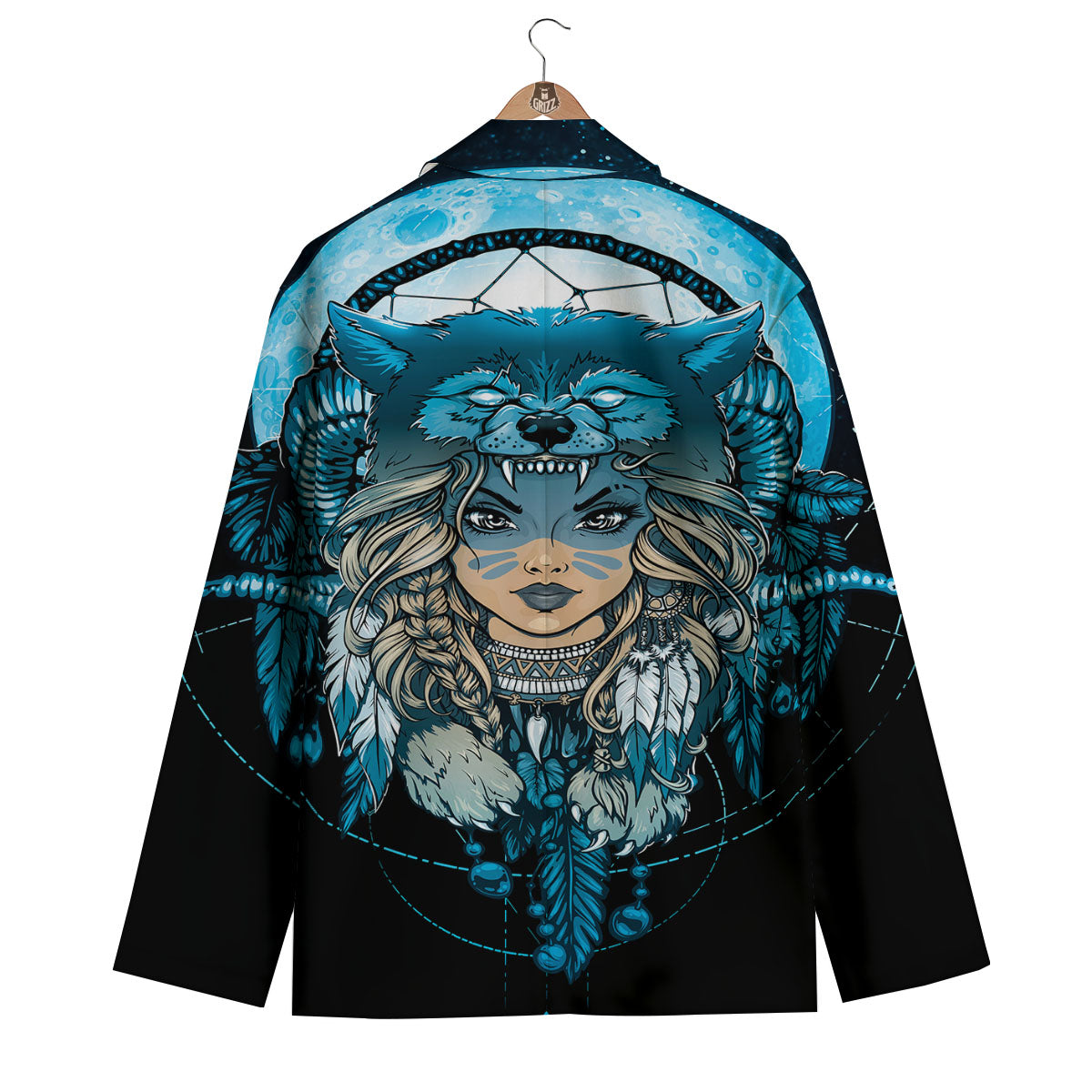 Wolf Girl Native American Print Men's Blazer-grizzshop